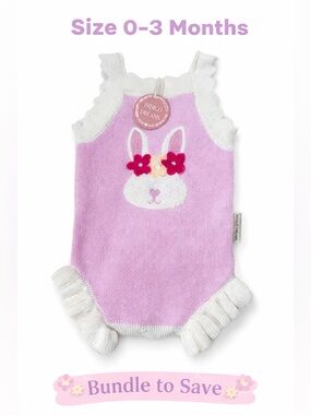 NWT Indigo Dreams Baby Girl Bunny Knit Romper Pink Ruffle Outfit 🐰🐇💜🌸